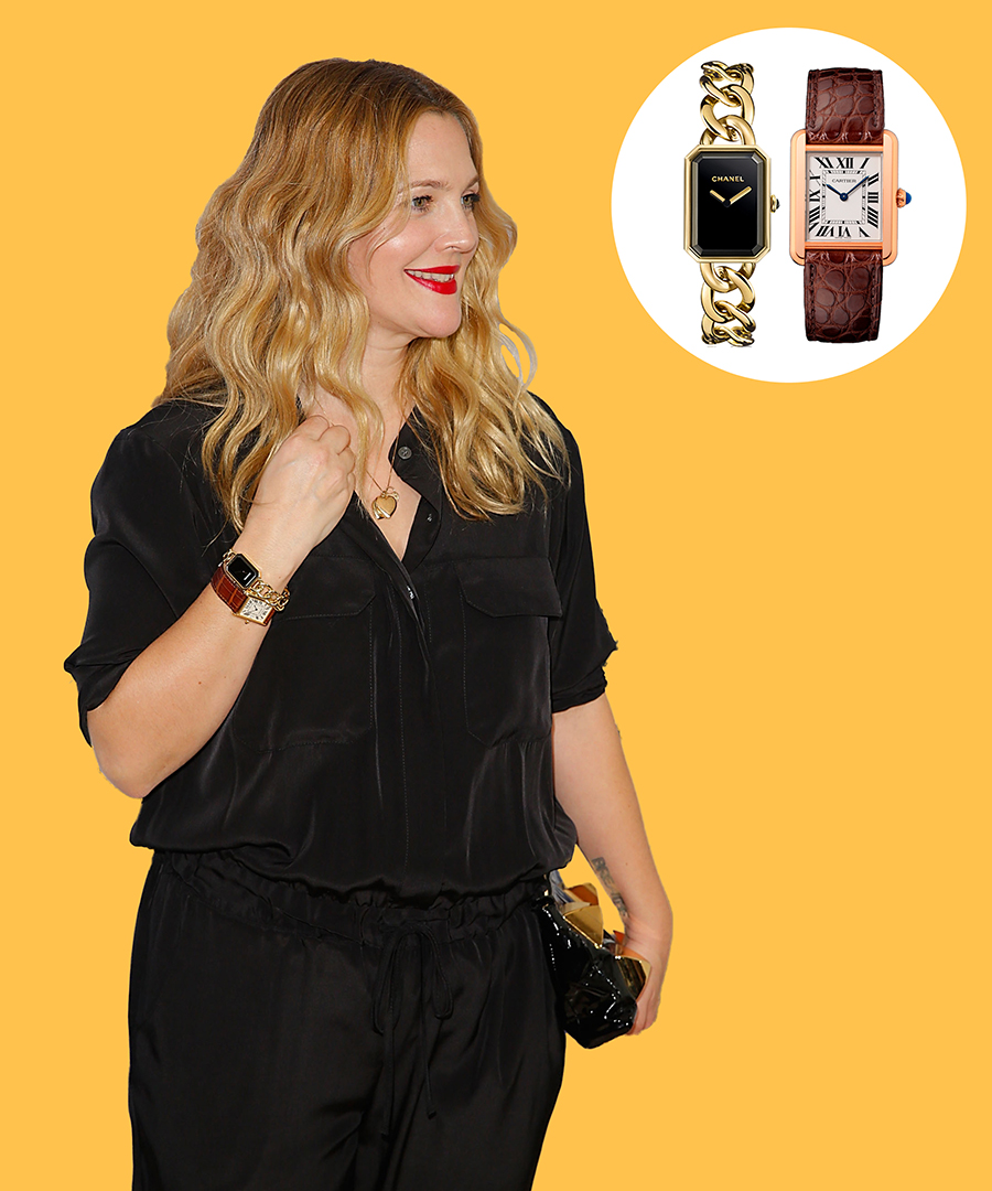 Drew Barrymore's Chanel Première and Cartier Tank Solo Watches