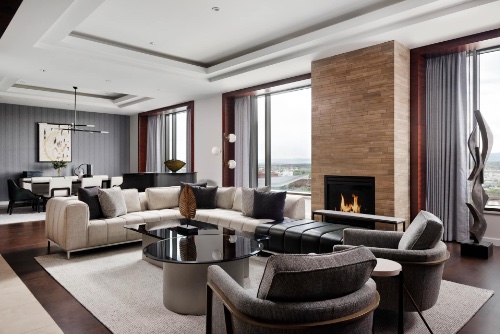 A Presidential suite living room at the Four Seasons Denver