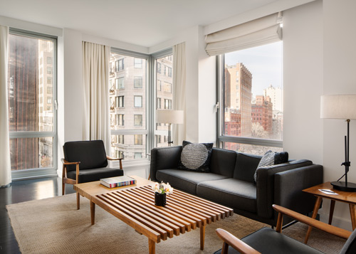 The living room of a Tribeca suite at Smyth Tribeca
