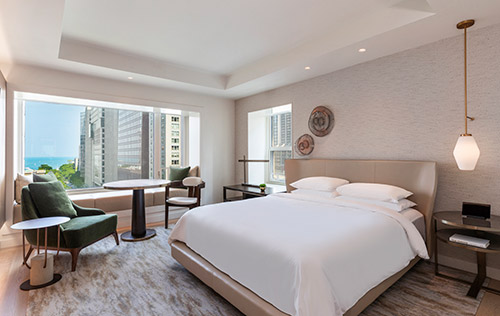 A Lake View room bedroom at Park Hyatt Chicago