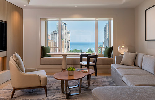 A suite living room at Park Hyatt Chicago