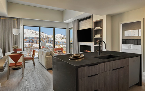 The living room of a Peak King Residence at Pendry Park City