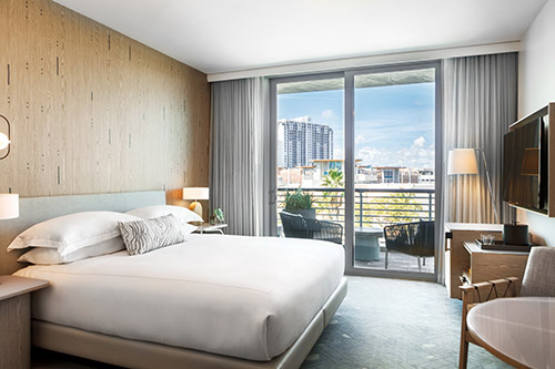 A guest room at Kimpton Hotel Palomar South Beach