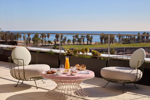 A Seaview terrace at SLS Barcelona