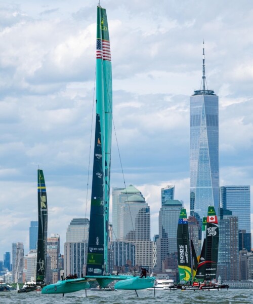 The U.S. SailGP boat racing on the Hudson River