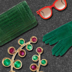 Accessories in festive shades of red and green