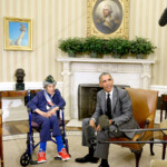 The nation's oldest World War II veteran joined President Obama in the Oval Office and toured the capital city