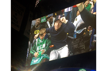 Mark Wahlberg at the Celtics game on the Jumbotron